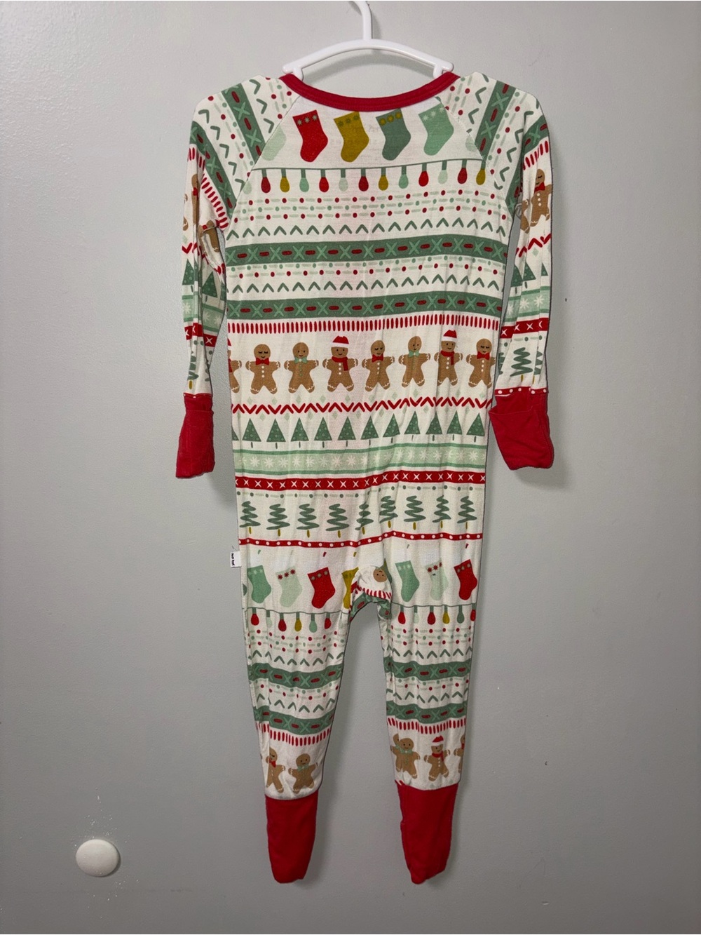 Little Sleepies Cream Holiday Gingerbread Footie Pajama with Red Trim - Picture 4 of 4